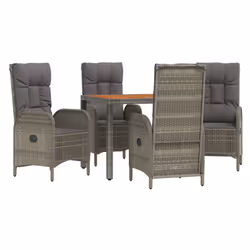 Set da Pranzo da Giardino 5 pz con Cuscini in Polyrattan Grigiocod mxl 124371 - Vista aggiuntiva 3