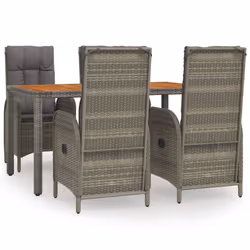 Set da Pranzo da Giardino 5 pz con Cuscini in Polyrattan Grigiocod mxl 100434 - Vista aggiuntiva 2