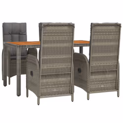 Set da Pranzo da Giardino 5 pz con Cuscini in Polyrattan Grigiocod mxl 100434 - Vista aggiuntiva 3