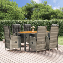 Set da Pranzo da Giardino 7 pz con Cuscini in Polyrattan Grigiocod mxl 76445