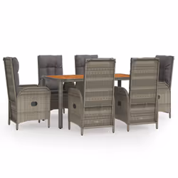 Set da Pranzo da Giardino 7 pz con Cuscini in Polyrattan Grigiocod mxl 76445 - Vista aggiuntiva 2