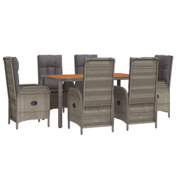 Set da Pranzo da Giardino 7 pz con Cuscini in Polyrattan Grigiocod mxl 76445 - Vista aggiuntiva 3