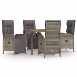 Set da Pranzo da Giardino 5 pz con Cuscini in Polyrattan Grigiocod mxl 124342 - Vista aggiuntiva 2