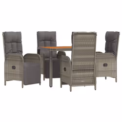 Set da Pranzo da Giardino 5 pz con Cuscini in Polyrattan Grigiocod mxl 124342 - Vista aggiuntiva 3