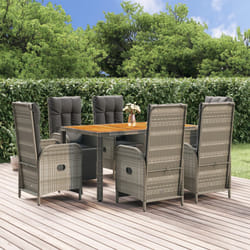 Set da Pranzo da Giardino 7 pz con Cuscini in Polyrattan Grigiocod mxl 124370