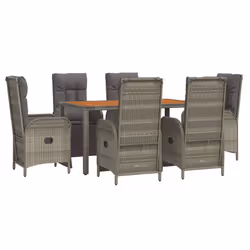 Set da Pranzo da Giardino 7 pz con Cuscini in Polyrattan Grigiocod mxl 124370 - Vista aggiuntiva 3