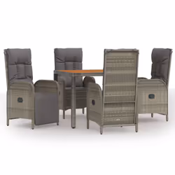vidaXL Set da Pranzo da Giardino 5 pz con Cuscini in Polyrattan Grigio - Vista aggiuntiva 2