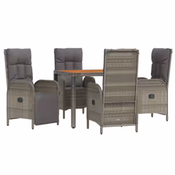 vidaXL Set da Pranzo da Giardino 5 pz con Cuscini in Polyrattan Grigio - Vista aggiuntiva 3