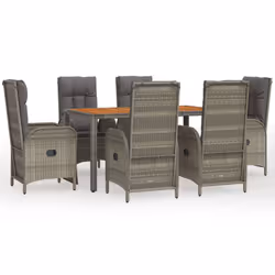Set da Pranzo da Giardino 7 pz con Cuscini in Polyrattan Grigiocod mxl 124348 - Vista aggiuntiva 2