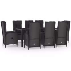 Set da Pranzo Giardino 9pz con Cuscini Nero e Grigio Polyrattancod mxl 124364 - Vista aggiuntiva 2