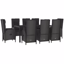 Set da Pranzo Giardino 9pz con Cuscini Nero e Grigio Polyrattancod mxl 124364 - Vista aggiuntiva 3