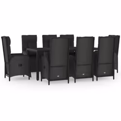 Set da Pranzo da Giardino 9 pz con Cuscini Nero in Polyrattancod mxl 125107 - Vista aggiuntiva 2