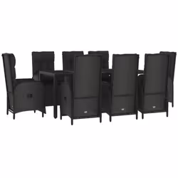 Set da Pranzo da Giardino 9 pz con Cuscini Nero in Polyrattancod mxl 125107 - Vista aggiuntiva 3