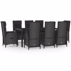 vidaXL Set da Pranzo da Giardino 9 pz con Cuscini Nero in Polyrattan - Vista aggiuntiva 2