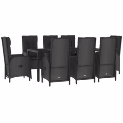 vidaXL Set da Pranzo da Giardino 9 pz con Cuscini Nero in Polyrattan - Vista aggiuntiva 3