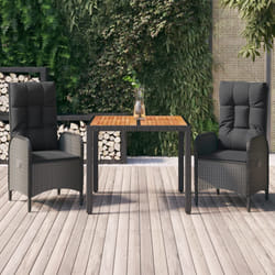 Set da Pranzo da Giardino 3 pz con Cuscini Nero in Polyrattancod mxl 100439