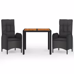 Set da Pranzo da Giardino 3 pz con Cuscini Nero in Polyrattancod mxl 100439 - Vista aggiuntiva 2