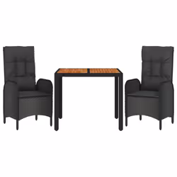 Set da Pranzo da Giardino 3 pz con Cuscini Nero in Polyrattancod mxl 100439 - Vista aggiuntiva 3