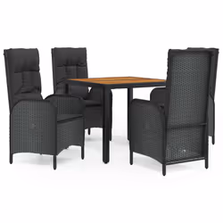 Set da Pranzo da Giardino 5 pz Nero con Cuscini in Polyrattancod mxl 76433 - Vista aggiuntiva 2