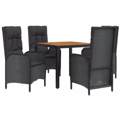 Set da Pranzo da Giardino 5 pz Nero con Cuscini in Polyrattancod mxl 76433 - Vista aggiuntiva 3