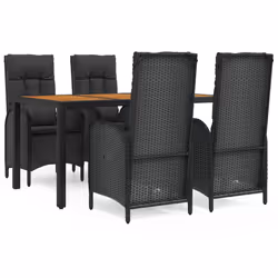 Set da Pranzo da Giardino 5 pz Nero con Cuscini in Polyrattancod mxl 125185 - Vista aggiuntiva 2
