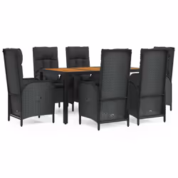 vidaXL Set da Pranzo da Giardino 7 pz Nero con Cuscini in Polyrattan - Vista aggiuntiva 2