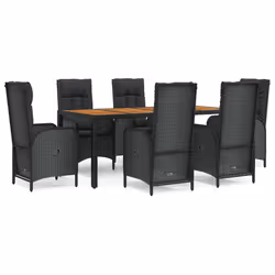 Set da Pranzo da Giardino 7 pz Nero con Cuscini in Polyrattancod mxl 124382 - Vista aggiuntiva 2