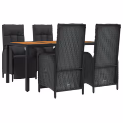 Set da Pranzo da Giardino 5 pz Nero con Cuscini in Polyrattancod mxl 76465 - Vista aggiuntiva 3