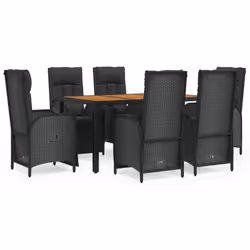 Set da Pranzo da Giardino 7 pz Nero con Cuscini in Polyrattancod mxl 101150 - Vista aggiuntiva 2