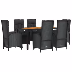 Set da Pranzo da Giardino 7 pz Nero con Cuscini in Polyrattancod mxl 101150 - Vista aggiuntiva 3