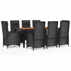 Set da Pranzo da Giardino 9 pz con Cuscini Nero in Polyrattancod mxl 124379 - Vista aggiuntiva 2