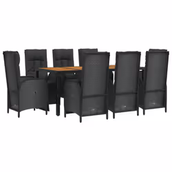 Set da Pranzo da Giardino 9 pz con Cuscini Nero in Polyrattancod mxl 124379 - Vista aggiuntiva 3
