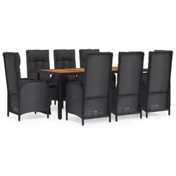 Set da Pranzo da Giardino 9 pz con Cuscini Nero in Polyrattancod mxl 100449 - Vista aggiuntiva 2