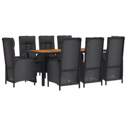 Set da Pranzo da Giardino 9 pz con Cuscini Nero in Polyrattancod mxl 100449 - Vista aggiuntiva 3