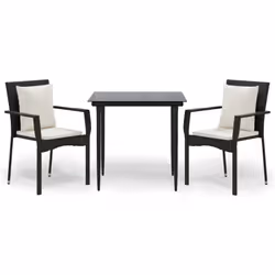 Set da Pranzo da Giardino 3 pz con Cuscini Nero in Polyrattancod mxl 76431 - Vista aggiuntiva 2