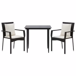 Set da Pranzo da Giardino 3 pz con Cuscini Nero in Polyrattancod mxl 76431 - Vista aggiuntiva 3