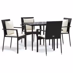 Set da Pranzo da Giardino 5 pz Nero con Cuscini in Polyrattancod mxl 100429 - Vista aggiuntiva 2