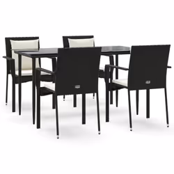 Set da Pranzo da Giardino 5 pz Nero con Cuscini in Polyrattancod mxl 76439 - Vista aggiuntiva 2