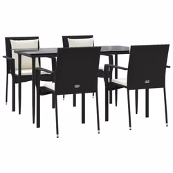 Set da Pranzo da Giardino 5 pz Nero con Cuscini in Polyrattancod mxl 76439 - Vista aggiuntiva 3