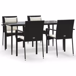Set da Pranzo da Giardino 5 pz Nero con Cuscini in Polyrattancod mxl 126397 - Vista aggiuntiva 2