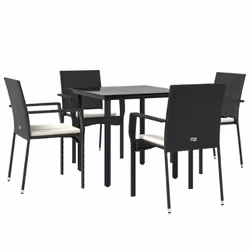 Set da Pranzo da Giardino 5 pz Nero con Cuscini in Polyrattancod mxl 126397 - Vista aggiuntiva 3