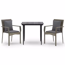 vidaXL Set Salotto Giardino 3 pz con Cuscini Nero e Grigio Polyrattan - Vista aggiuntiva 2