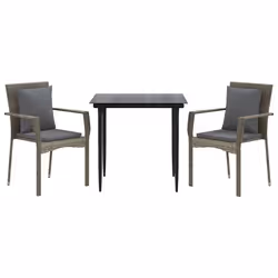vidaXL Set Salotto Giardino 3 pz con Cuscini Nero e Grigio Polyrattan - Vista aggiuntiva 3