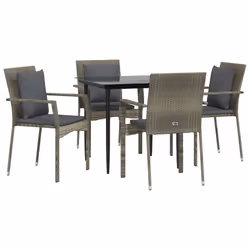 Set da Pranzo Giardino 5pz Nero e Grigio con Cuscini Polyrattancod mxl 124389 - Vista aggiuntiva 3