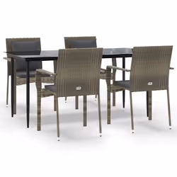 Set da Pranzo Giardino 5pz Nero e Grigio con Cuscini Polyrattancod mxl 76441 - Vista aggiuntiva 2