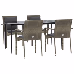 Set da Pranzo Giardino 5pz Nero e Grigio con Cuscini Polyrattancod mxl 76441 - Vista aggiuntiva 3
