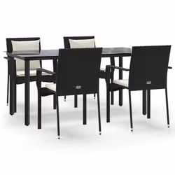Set da Pranzo da Giardino 5 pz Nero con Cuscini in Polyrattancod mxl 76480 - Vista aggiuntiva 2