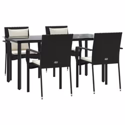 Set da Pranzo da Giardino 5 pz Nero con Cuscini in Polyrattancod mxl 76480 - Vista aggiuntiva 3