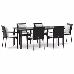 Set da Pranzo da Giardino 7 pz Nero con Cuscini in Polyrattancod mxl 100428 - Vista aggiuntiva 2