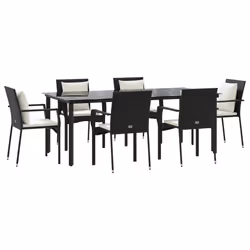 Set da Pranzo da Giardino 7 pz Nero con Cuscini in Polyrattancod mxl 100428 - Vista aggiuntiva 3
